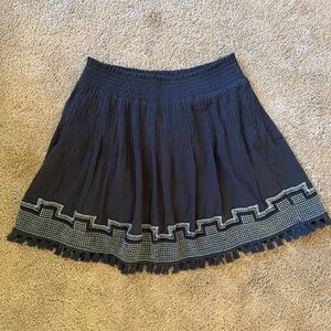 J Crew Navy Embroidered Tassel Mini Skirt Cotton | Size Small